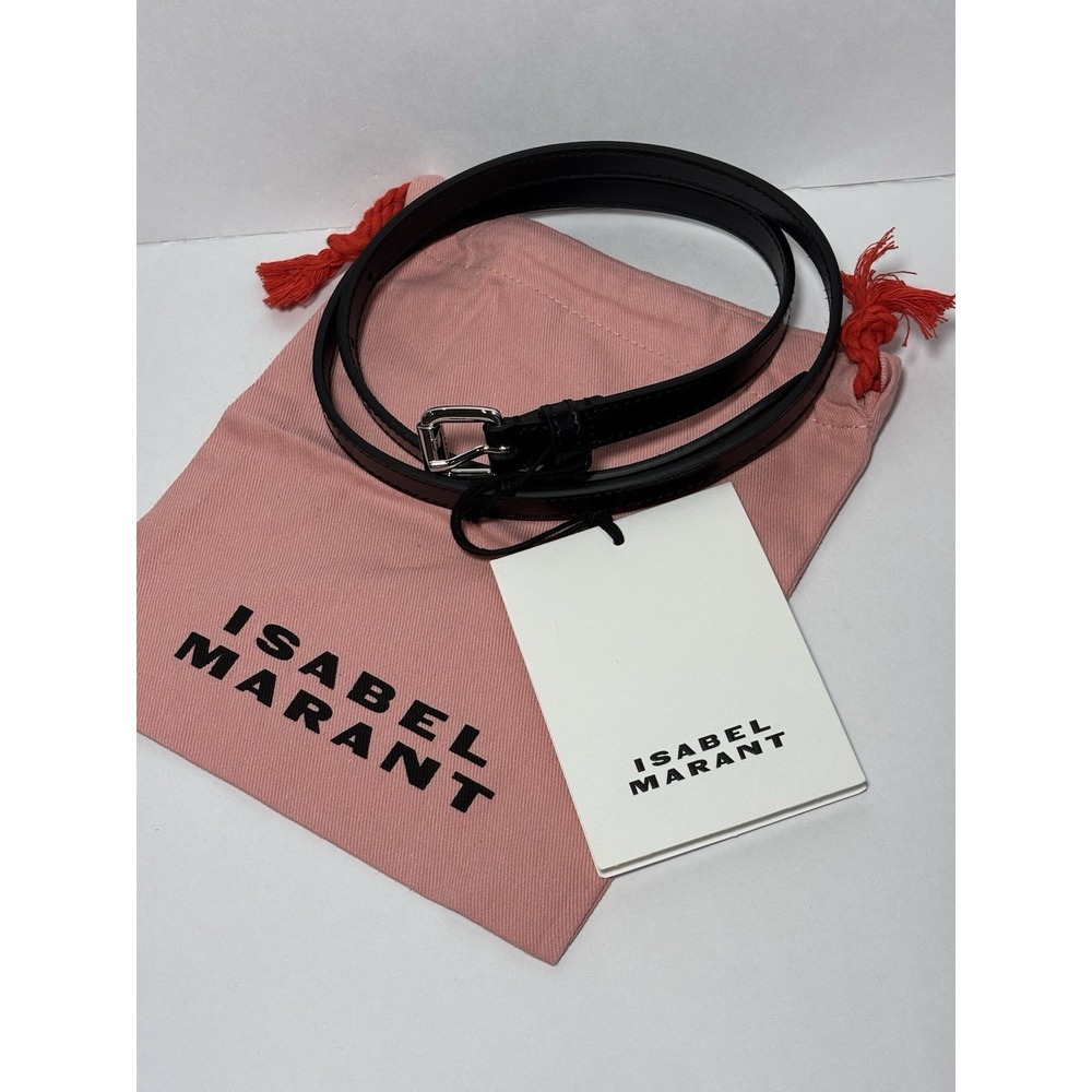 Isabel Marant Chelsea Skinny Leather Belt Black Silver Size 80 Italy NWT